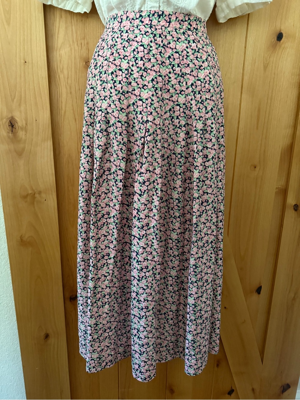 Vintage 90s Components Pink Floral Ankle Maxi Skirt Cottagecore Boho Romantic 8 - Picture 5 of 12